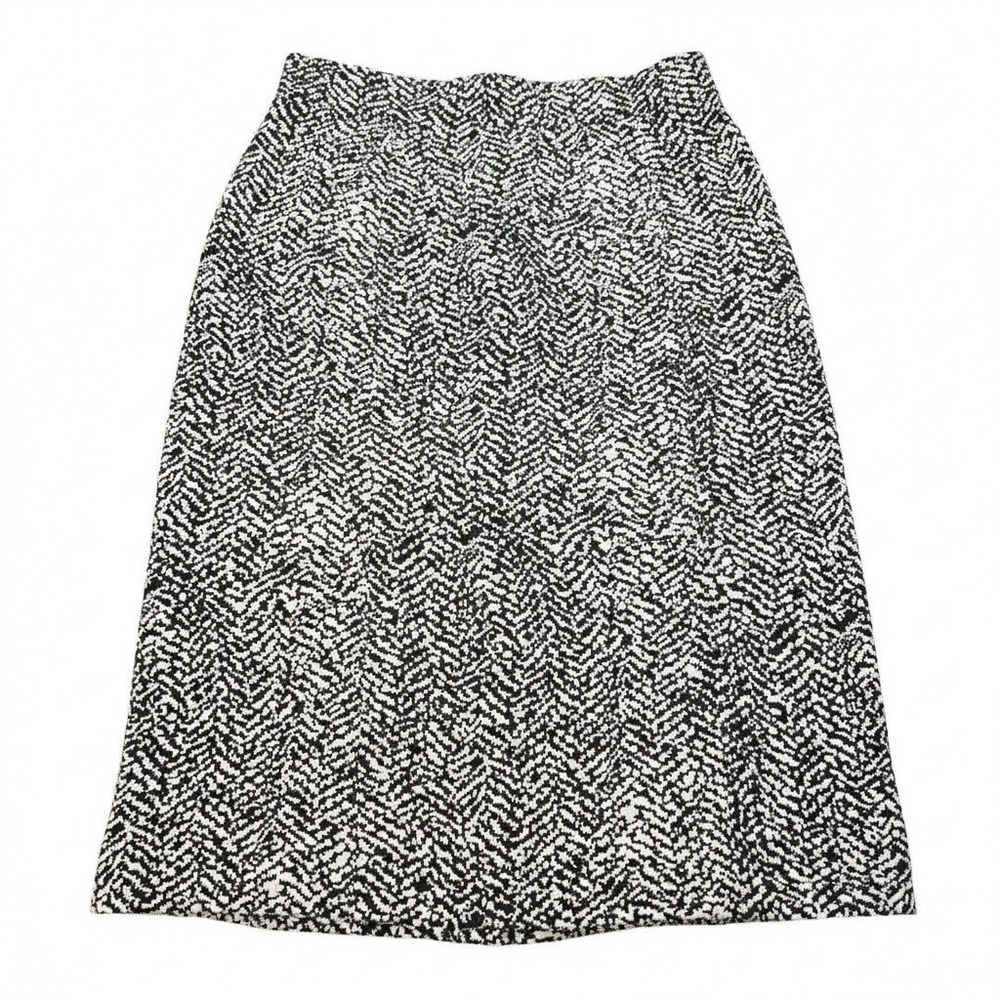 LANDS' END Women's Size 4 Pencil Skirt Black White Herringbone Knit‎ Knee Length
